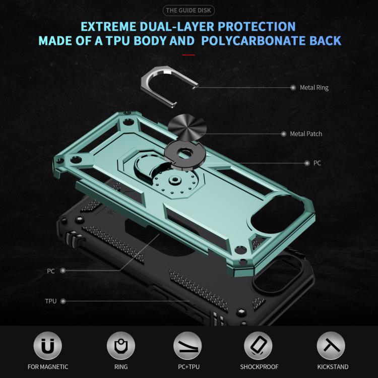 For iPhone 16e Shockproof TPU Hybrid PC Phone Case with Holder(Dark Green) - iPhone 16e Cases by PMC TechLife | Online Shopping South Africa | PMC TechLife | Buy Now Pay Later Mobicred