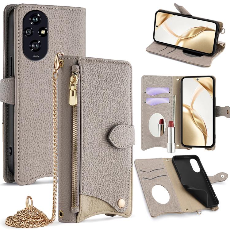 For Honor 200 Crossbody Chain Fishtail Litchi Leather Phone Case(Grey) - Honor Cases by PMC TechLife | Online Shopping South Africa | PMC TechLife | Buy Now Pay Later Mobicred