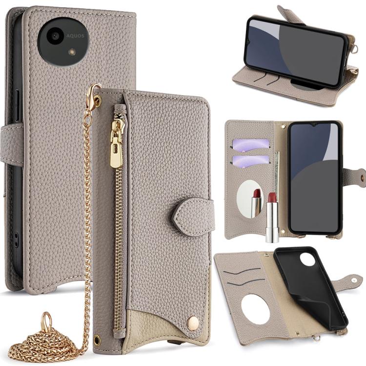 For Sharp Aquos wish4 Crossbody Chain Fishtail Litchi Leather Phone Case(Grey) - More Brand by PMC TechLife | Online Shopping South Africa | PMC TechLife | Buy Now Pay Later Mobicred