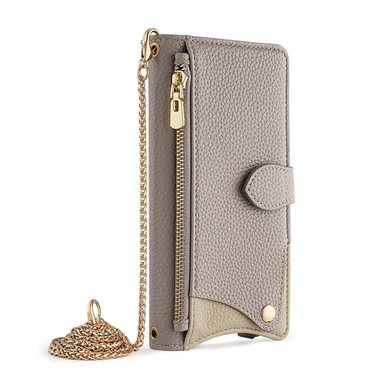 For Sharp Aquos wish4 Crossbody Chain Fishtail Litchi Leather Phone Case(Grey) - More Brand by PMC TechLife | Online Shopping South Africa | PMC TechLife | Buy Now Pay Later Mobicred