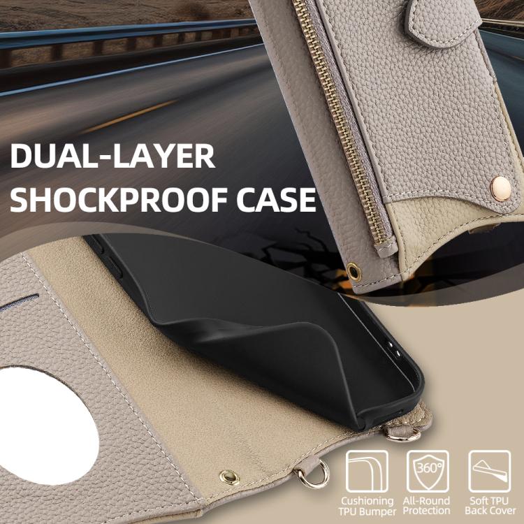For Sharp Aquos wish4 Crossbody Chain Fishtail Litchi Leather Phone Case(Grey) - More Brand by PMC TechLife | Online Shopping South Africa | PMC TechLife | Buy Now Pay Later Mobicred