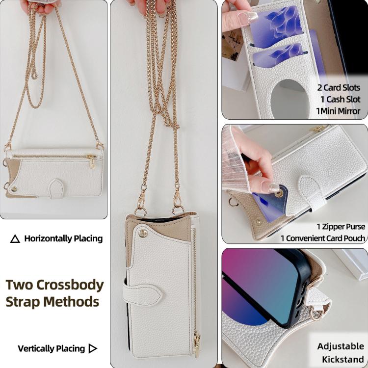 For Sharp Aquos wish4 Crossbody Chain Fishtail Litchi Leather Phone Case(White) - More Brand by PMC TechLife | Online Shopping South Africa | PMC TechLife | Buy Now Pay Later Mobicred