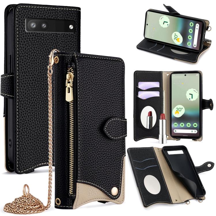 For Google Pixel 6a Crossbody Chain Fishtail Litchi Leather Phone Case(Black) - Google Cases by PMC TechLife | Online Shopping South Africa | PMC TechLife | Buy Now Pay Later Mobicred