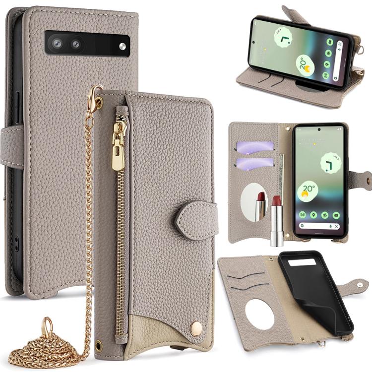 For Google Pixel 6a Crossbody Chain Fishtail Litchi Leather Phone Case(Grey) - Google Cases by PMC TechLife | Online Shopping South Africa | PMC TechLife | Buy Now Pay Later Mobicred