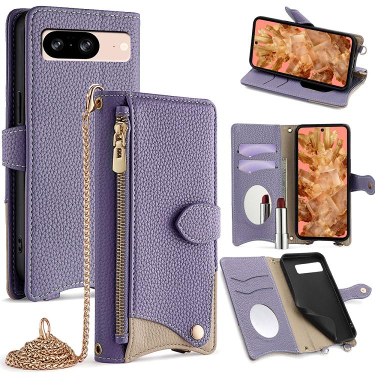 For Google Pixel 8 Crossbody Chain Fishtail Litchi Leather Phone Case(Purple) - Google Cases by PMC TechLife | Online Shopping South Africa | PMC TechLife | Buy Now Pay Later Mobicred