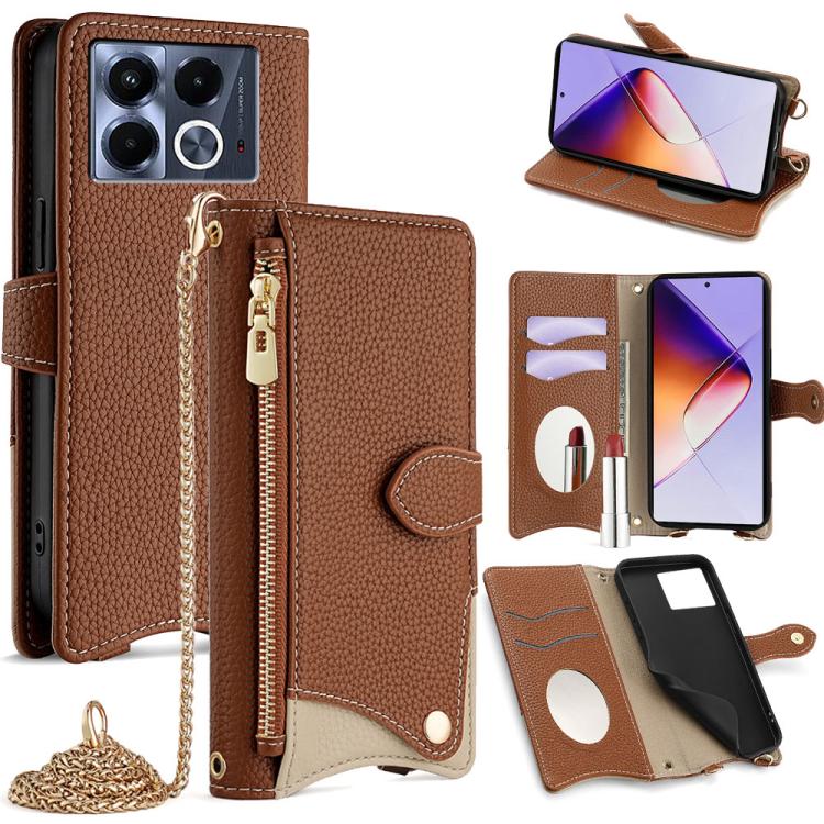 For Infinix Note 40 5G Crossbody Chain Fishtail Litchi Leather Phone Case(Brown) - Infinix Cases by PMC TechLife | Online Shopping South Africa | PMC TechLife | Buy Now Pay Later Mobicred