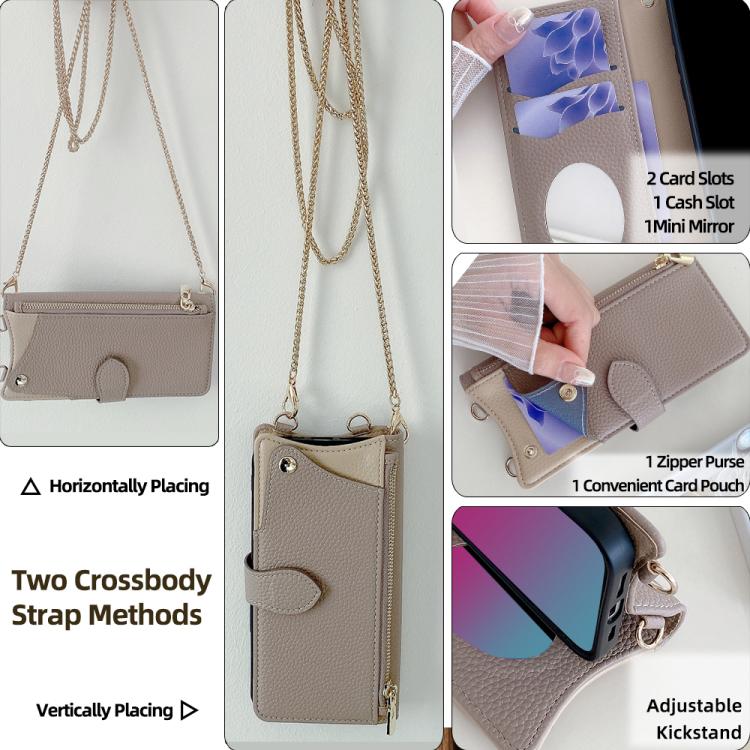 For Tecno Camon 30 Pro Crossbody Chain Fishtail Litchi Leather Phone Case(Grey) - Tecno Cases by PMC TechLife | Online Shopping South Africa | PMC TechLife | Buy Now Pay Later Mobicred