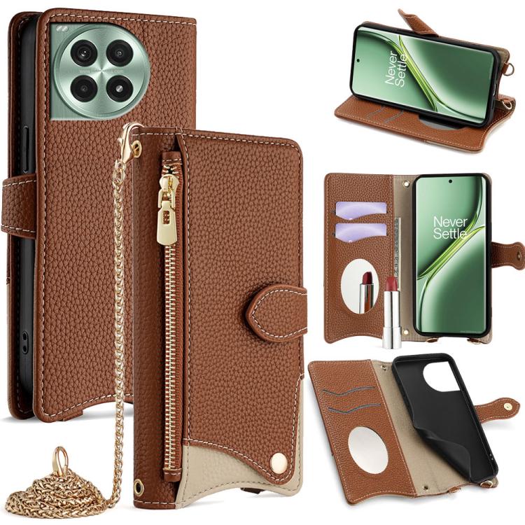 For OnePlus Ace 3 Pro Crossbody Chain Fishtail Litchi Leather Phone Case(Brown) - OnePlus Cases by PMC TechLife | Online Shopping South Africa | PMC TechLife | Buy Now Pay Later Mobicred
