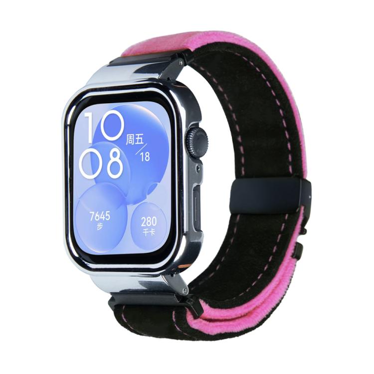 For Huawei Watch Fit3 Brushed Metal Silver Frame Watch Band(Black Rose Red) - free shipping - PMC TechLife - Order now!