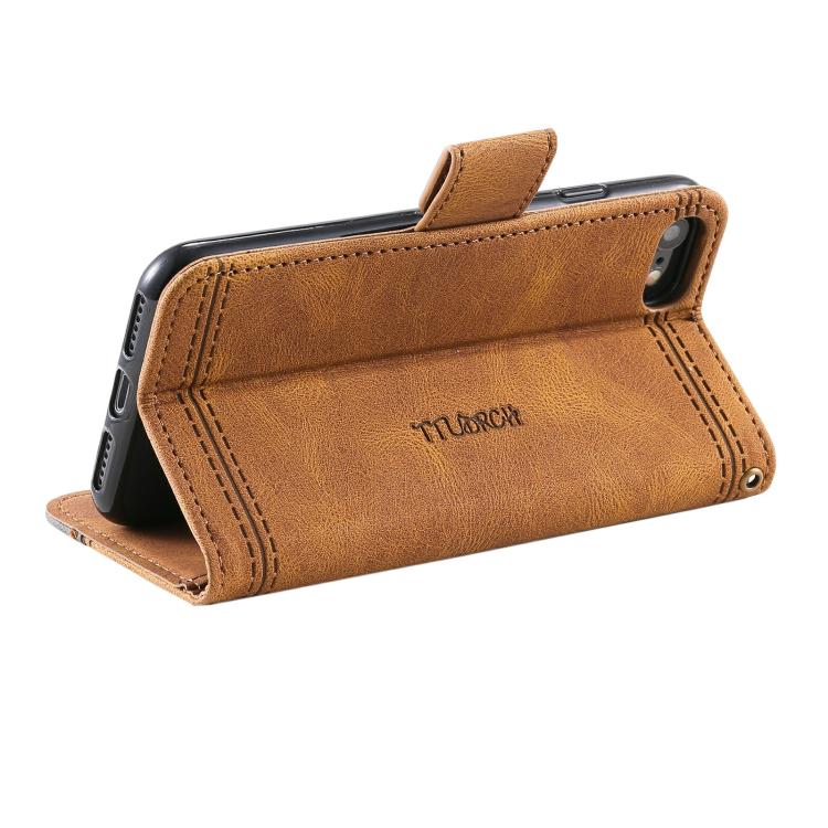 For iPhone 16e TTUDRCH Embossed Line Splicing Leather Phone Case(Brown) - iPhone 16e Cases by PMC TechLife | Online Shopping South Africa | PMC TechLife | Buy Now Pay Later Mobicred