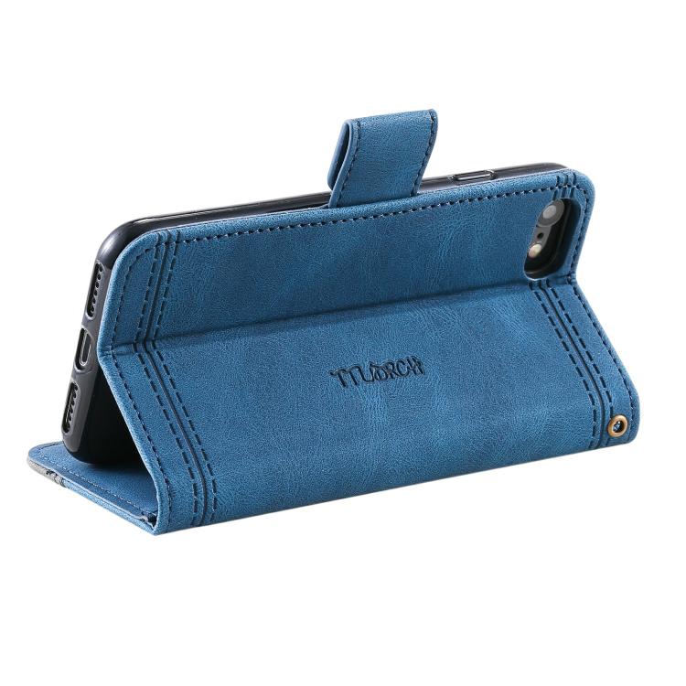 For iPhone 16e TTUDRCH Embossed Line Splicing Leather Phone Case(Blue) - iPhone 16e Cases by PMC TechLife | Online Shopping South Africa | PMC TechLife | Buy Now Pay Later Mobicred