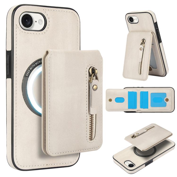 For iPhone 16e Zipper Wallet Split MagSafe Leather Back Phone Case(White) - iPhone 16e Cases by PMC TechLife | Online Shopping South Africa | PMC TechLife | Buy Now Pay Later Mobicred