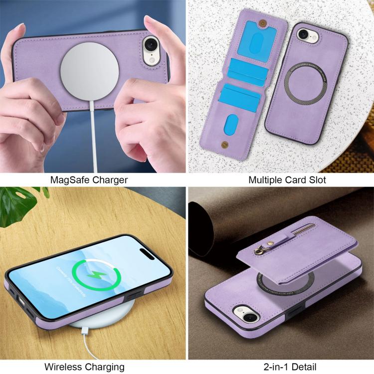 For iPhone 16e Zipper Wallet Split MagSafe Leather Back Phone Case(Purple) - iPhone 16e Cases by PMC TechLife | Online Shopping South Africa | PMC TechLife | Buy Now Pay Later Mobicred