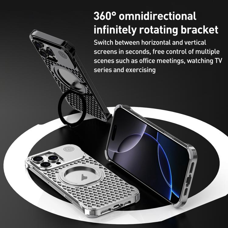 For iPhone 14 Pro R-JUST RJ-64 Aromatherapy Heat Dissipation MagSafe Phone Case with Stand(Silver) - free shipping - PMc TechLife - Order now!