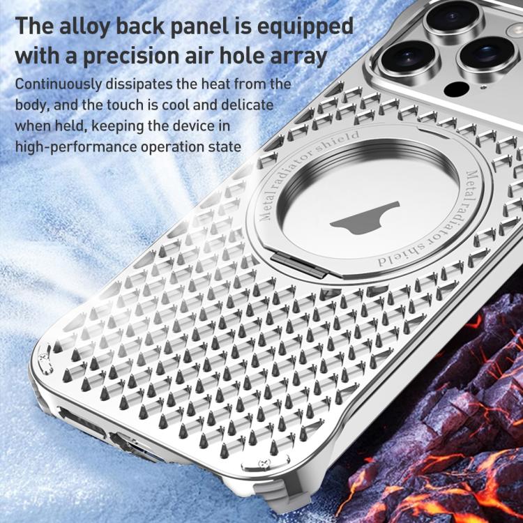 For iPhone 16 Pro Max R-JUST RJ-64 Aromatherapy Heat Dissipation MagSafe Phone Case with Stand(Silver) - free shipping - PMc TechLife - Order now!