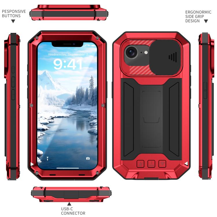 For iPhone 16e Sliding Camera IP68 Waterproof Holder Phone Case(Red) - iPhone 16e Cases by PMC TechLife | Online Shopping South Africa | PMC TechLife | Buy Now Pay Later Mobicred