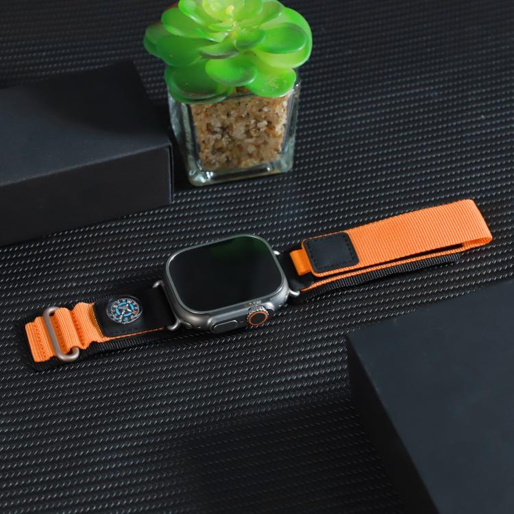 For Apple Watch 46mm / 49mm / 45mm / 44mm Kalebol Compass Nylon Loop Watch Strap(Black Orange) - free shipping - PMc TechLife - Order now!