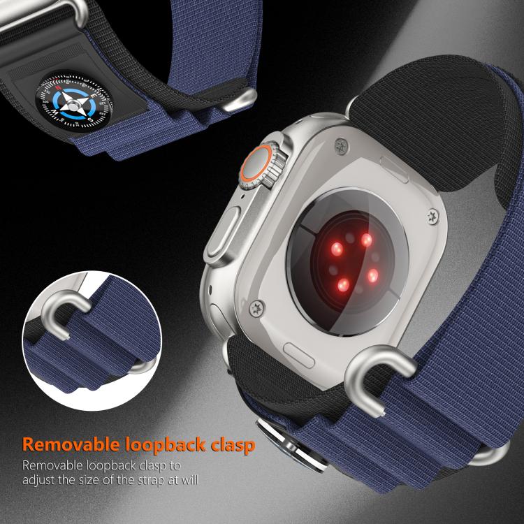 For Apple Watch 46mm / 49mm / 45mm / 44mm Kalebol Compass Nylon Loop Watch Strap(Black Blue) - free shipping - PMc TechLife - Order now!