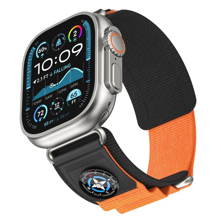 For Apple Watch 46mm / 49mm / 45mm / 44mm Compass Nylon Loop Watch Band(Black Orange) - Watch Bands by PMc TechLife | Online Shopping South Africa | PMc TechLife | Buy Now Pay Later Mobicred