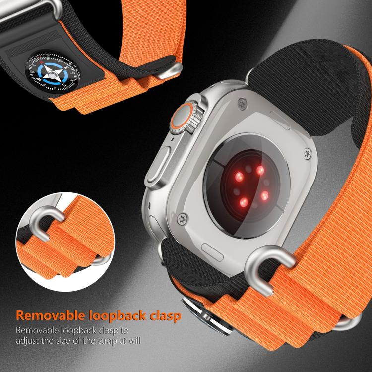 For Apple Watch 46mm / 49mm / 45mm / 44mm Compass Nylon Loop Watch Band(Black Orange) - Watch Bands by PMc TechLife | Online Shopping South Africa | PMc TechLife | Buy Now Pay Later Mobicred