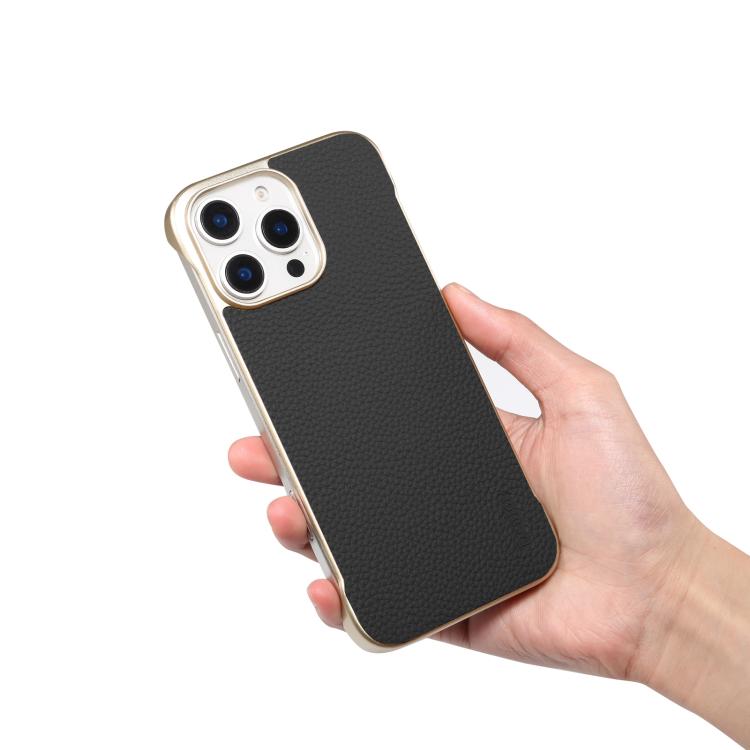 For iPhone 14 Pro Denior A20 Genuine Leather Litchi Texture MagSafe Frameless Phone Case(Black) - free shipping - PMc TechLife - Order now!