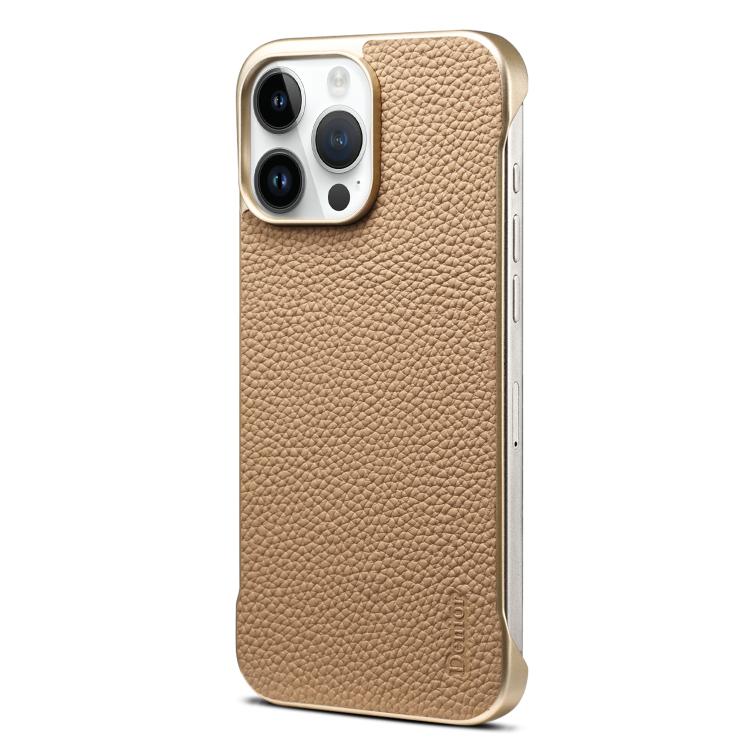 For iPhone 14 Pro Denior A20 Genuine Leather Litchi Texture MagSafe Frameless Phone Case(Khaki) - free shipping - PMc TechLife - Order now!