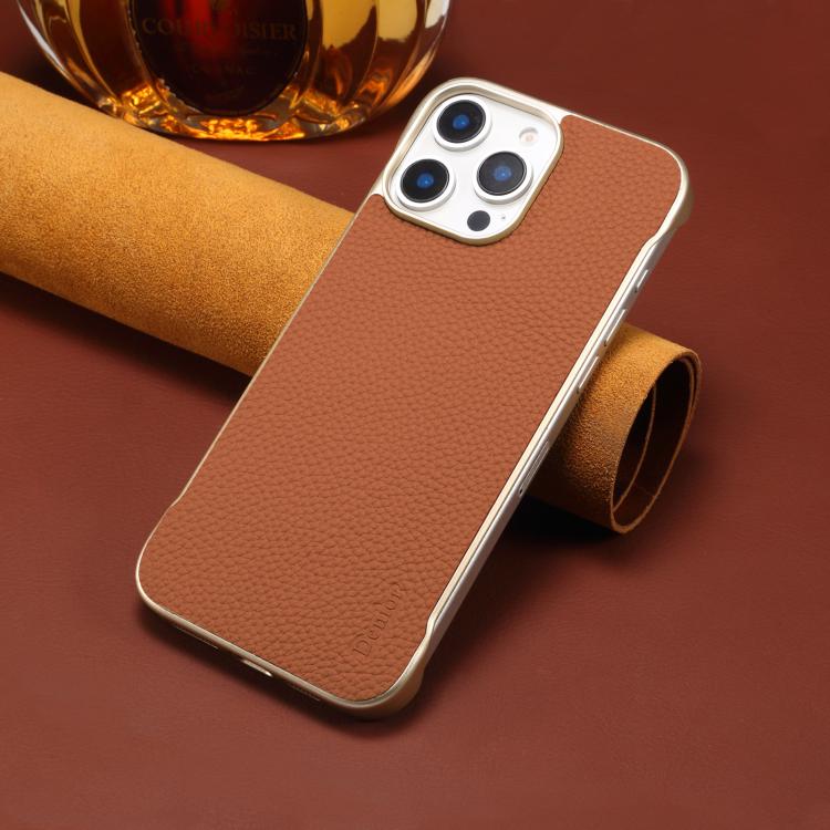 For iPhone 16 Pro Denior A20 Genuine Leather Litchi Texture MagSafe Frameless Phone Case(Brown) - free shipping - PMc TechLife - Order now!