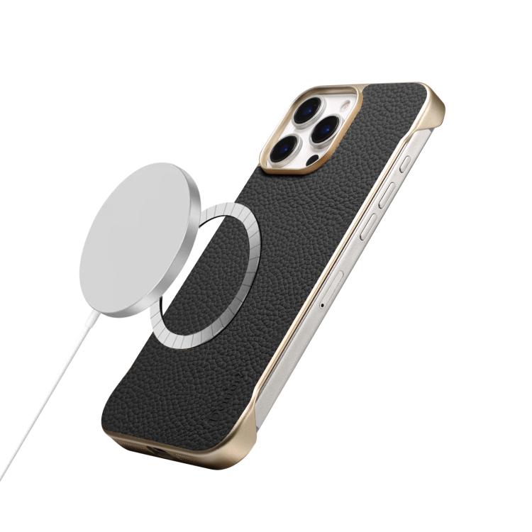 For iPhone 16 Pro Max Denior A20 Genuine Leather Litchi Texture MagSafe Frameless Phone Case(Black) - free shipping - PMc TechLife - Order now!