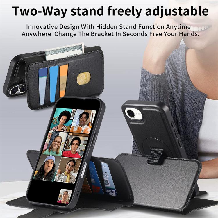 For iPhone 16e CaseNeo Finger Grip Strap MagSafe Leather Phone Case(Black) - free shipping - PMc TechLife - Order now!