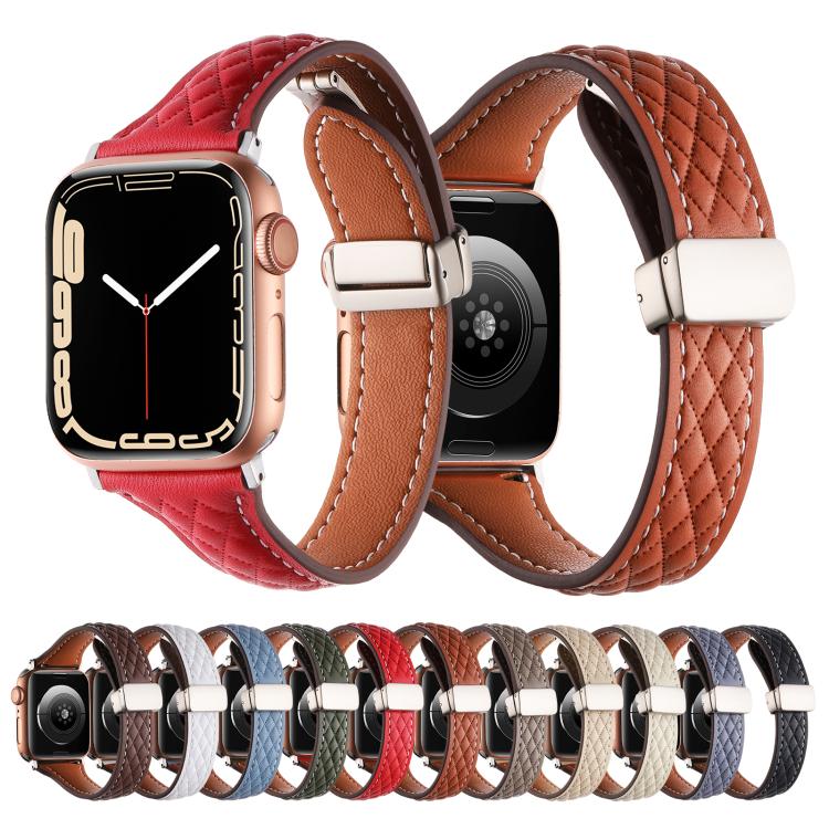 For Apple Watch 46mm / 49mm / 45mm / 44mm Kalebol Diamond Pattern Magnetic Buckle Leather Strap(Starlight) - Watch Bands by Kalebol | Online Shopping South Africa | PMC TechLife | Buy Now Pay Later Mobicred