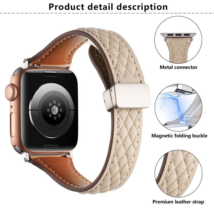 For Apple Watch 46mm / 49mm / 45mm / 44mm Kalebol Diamond Pattern Magnetic Buckle Leather Strap(Red) - Watch Bands by Kalebol | Online Shopping South Africa | PMC TechLife | Buy Now Pay Later Mobicred