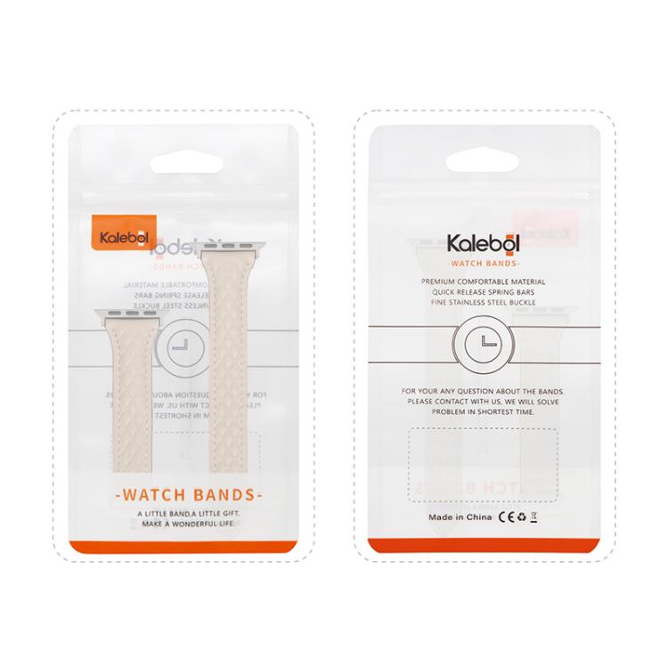 For Apple Watch 42mm / 41mm / 40mm / 38mm Kalebol Diamond Pattern Magnetic Buckle Leather Strap(White) - Watch Bands by Kalebol | Online Shopping South Africa | PMC TechLife | Buy Now Pay Later Mobicred