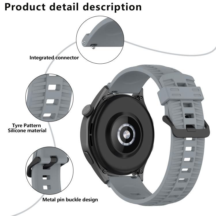 22mm Kalebol Black Buckle Tire Pattern Silicone Watch Band(Grey) - free shipping - PMc TechLife - Order now!