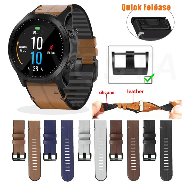 For Garmin QuickFit 22mm Kalebol Quick Release Silicone Leather Watch Band(Black) - free shipping - PMc TechLife - Order now!