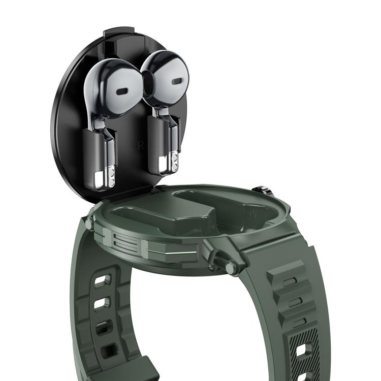 D11 1.46 inch 2 in 1 Bluetooth Earphone Smart Watch, Support Bluetooth Call / NFC / Heart Rate(Green) - free shipping - PMC TechLife - Order now!