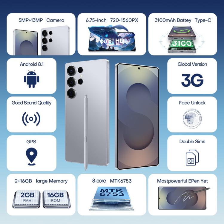 F10 / S25 Ultra, 2GB+16GB, 6.75 inch Android 8.1 MTK6753 Octa Core, Network: 3G, Dual SIM, Plug:AU Plug(Titanium Blue) - free shipping - PMc TechLife - Order now!