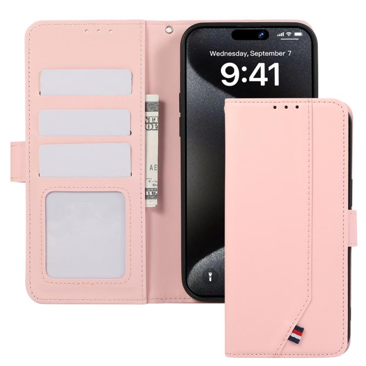 For iPhone 17 Pro ABEEL Delicate Texture Splicing RFID Leather Phone Case(Pink) - free shipping - PMc TechLife - Order now!