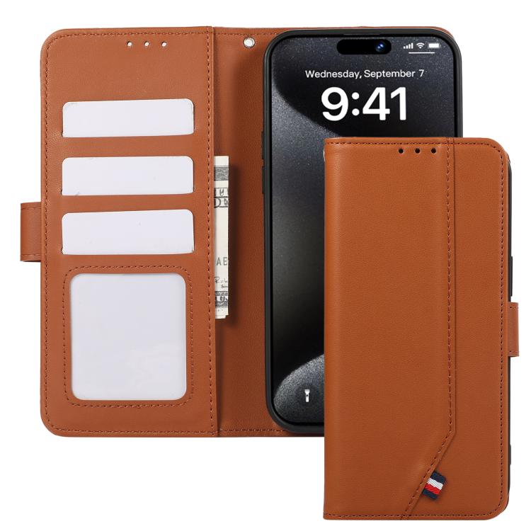 For iPhone 17 Pro Max ABEEL Delicate Texture Splicing RFID Leather Phone Case(Brown) - free shipping - PMc TechLife - Order now!