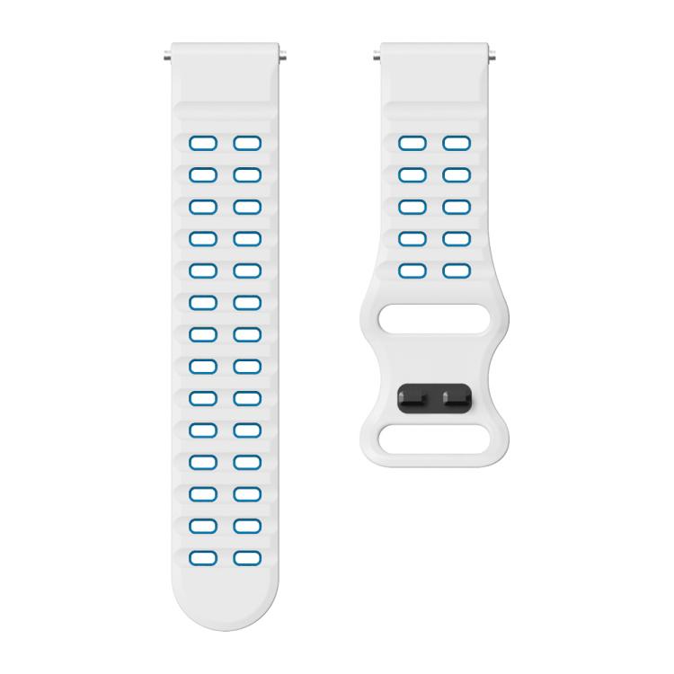 22mm Double-row Hole Studded Buckle Silicone Watch Band(White Blue) - 22mm Bands by PMc TechLife | Online Shopping South Africa | PMc TechLife | Buy Now Pay Later Mobicred