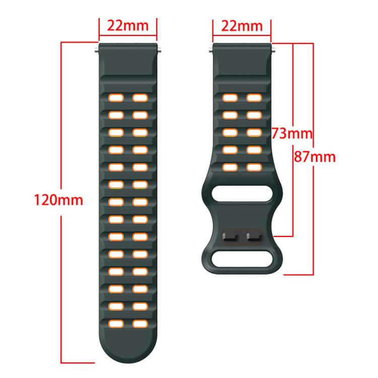 22mm Double-row Hole Studded Buckle Silicone Watch Band(Charcoal Grey Orange) - free shipping - PMc TechLife - Order now!