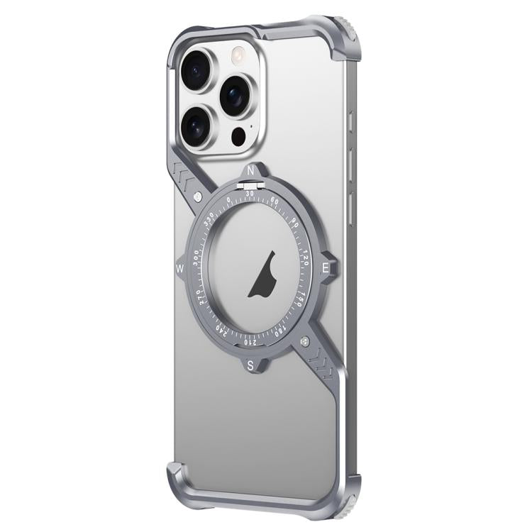 For iPhone 15 Pro Max S Shaped 360 Holder Airbag Frameless MagSafe Metal Phone Case(Space Gray) - free shipping - PMC TechLife - Order now!