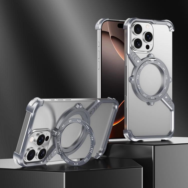 For iPhone 15 Pro S Shaped 360 Holder Airbag Frameless MagSafe Metal Phone Case(Space Gray) - free shipping - PMC TechLife - Order now!