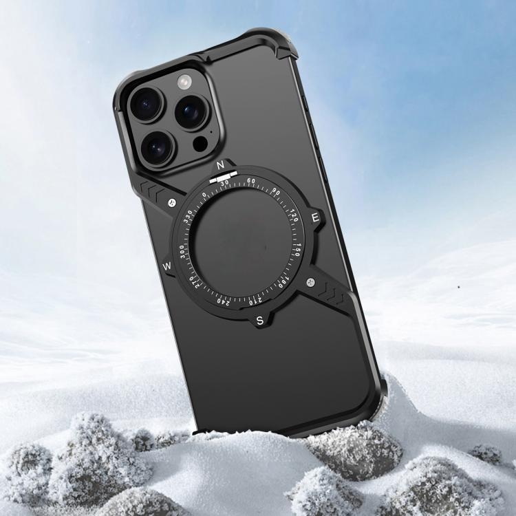 For iPhone 15 S Shaped 360 Holder Airbag Frameless MagSafe Metal Phone Case(Space Gray) - free shipping - PMC TechLife - Order now!