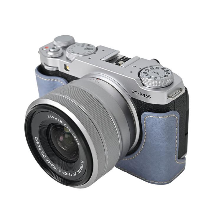 For FUJIFILM X-M5 Litchi Texture PU Leather Camera Half Case Base(Blue) - free shipping - PMC TechLife - Order now!