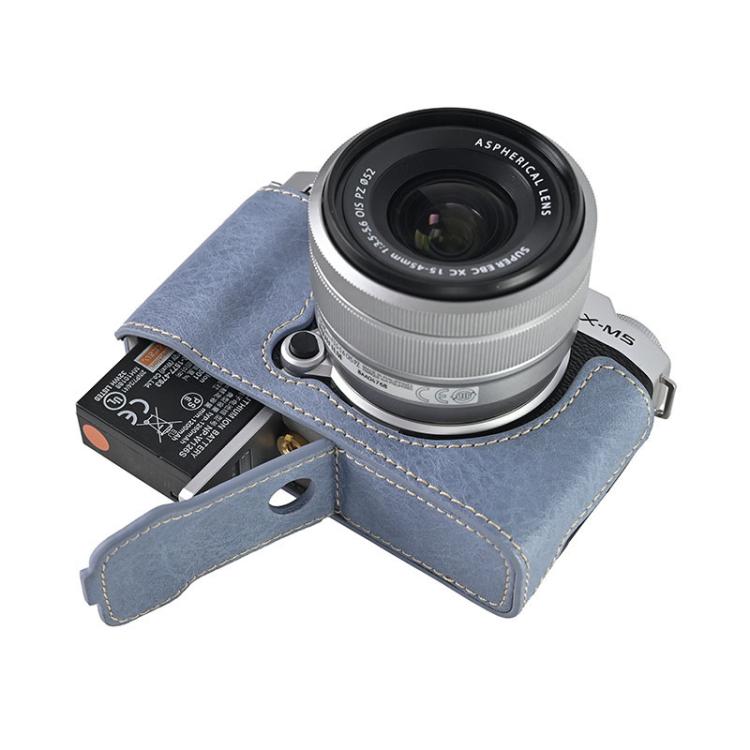 For FUJIFILM X-M5 Litchi Texture PU Leather Camera Half Case Base(Blue) - free shipping - PMC TechLife - Order now!
