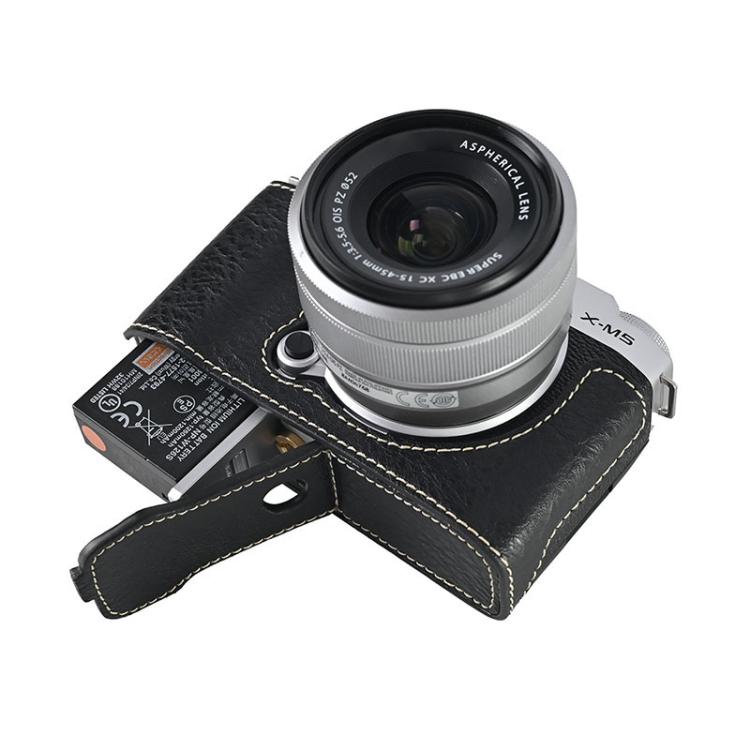 For FUJIFILM X-M5 Litchi Texture PU Leather Camera Half Case Base(Black) - free shipping - PMC TechLife - Order now!