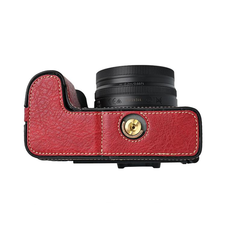 For Nikon Z50II Litchi Texture PU Leather Camera Half Case Base(Wine Red) - free shipping - PMC TechLife - Order now!