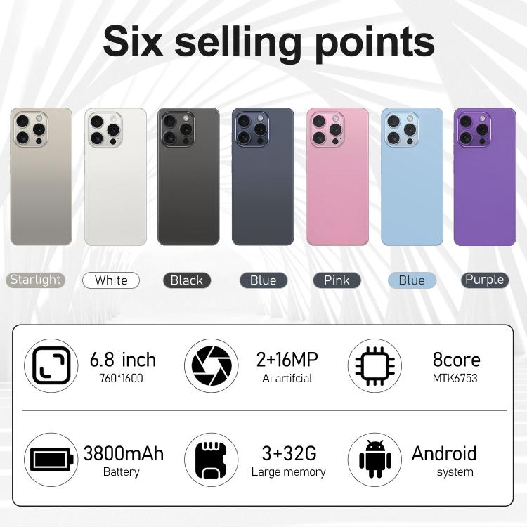 I16 Pro Max / VD1, 3GB+32GB, 6.8 inch Android 10 MTK6753 Octa Core, Network: 4G, Dual SIM, Plug:AU Plug(Blue) - free shipping - PMc TechLife - Order now!