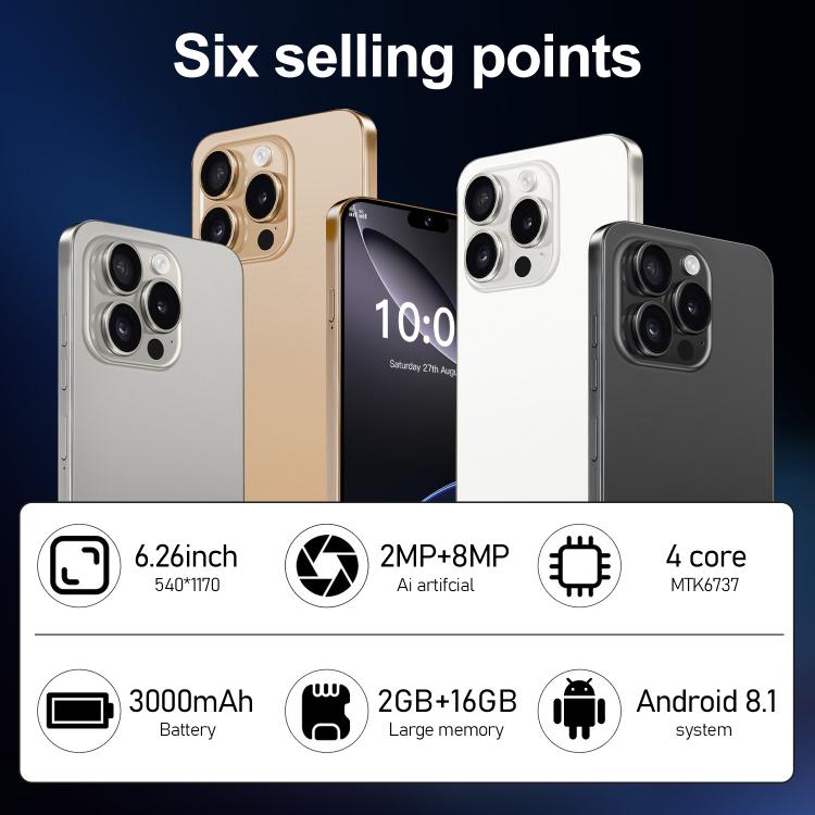 I16 Pro Max / ZPT93, 2GB+16GB, 6.26 inch Android 8.1 MTK6737 Quad Core, Network: 4G, Dual SIM, Plug:EU Plug(White) - free shipping - PMc TechLife - Order now!