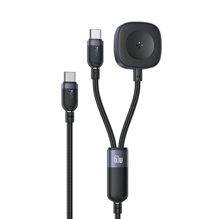 Yesido CA136C 60W USB-C / Type-C to Type-C & iWatch 2 in 1 Charging Cable, Length:1.2m(Black) - Charger / Holder by Yesido | Online Shopping South Africa | PMC TechLife | Buy Now Pay Later Mobicred
